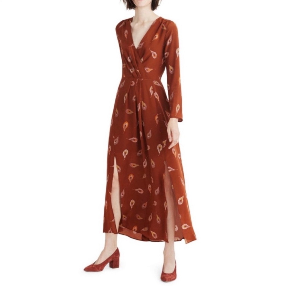 Madewell silk maxi dress feather print